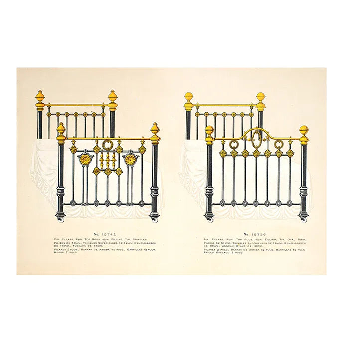 Vintage Brass Iron French Beds Prints - VINTAGEARTREPRINTS.COM