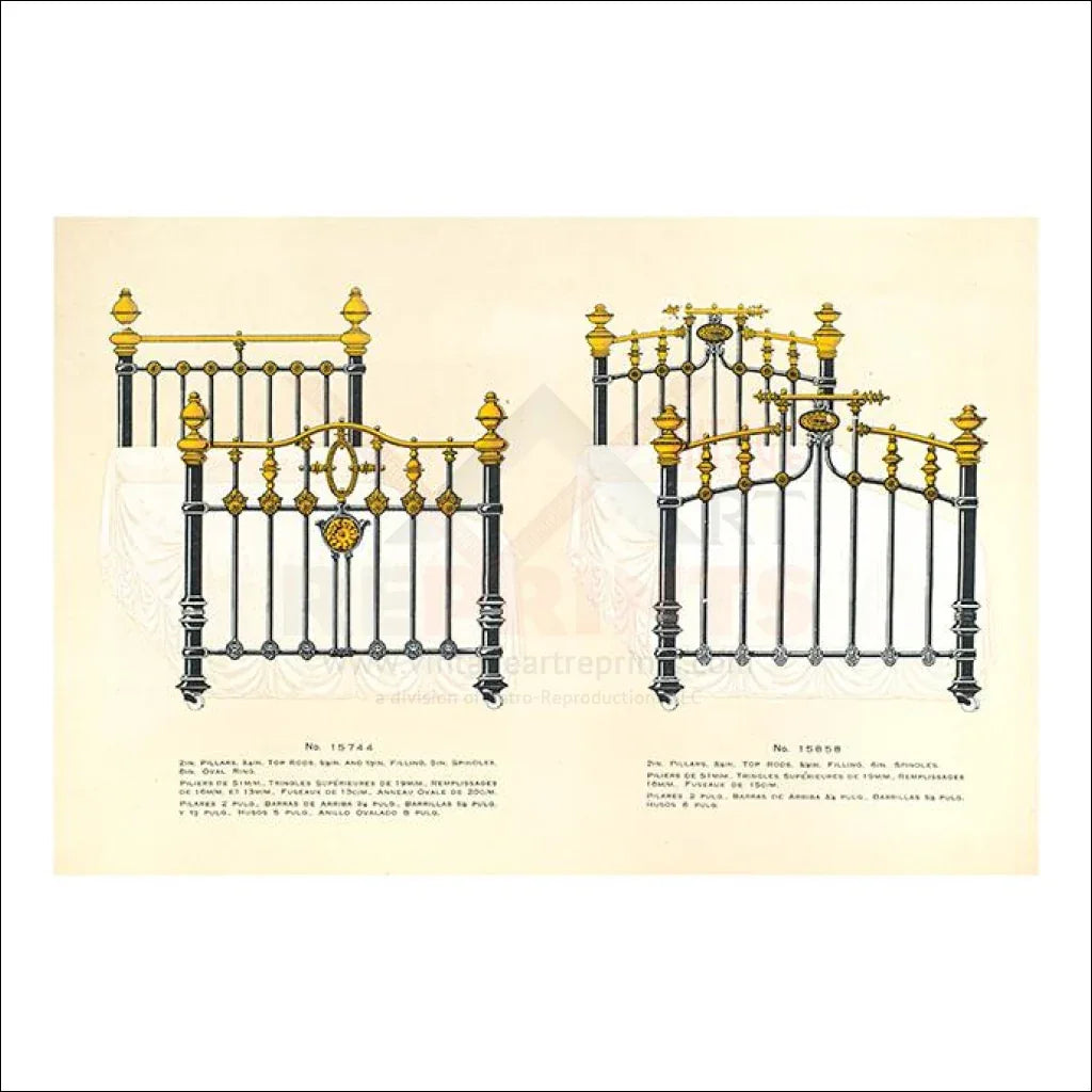 Antiques Brass Iron French beds Prints - VINTAGEARTREPRINTS.COM