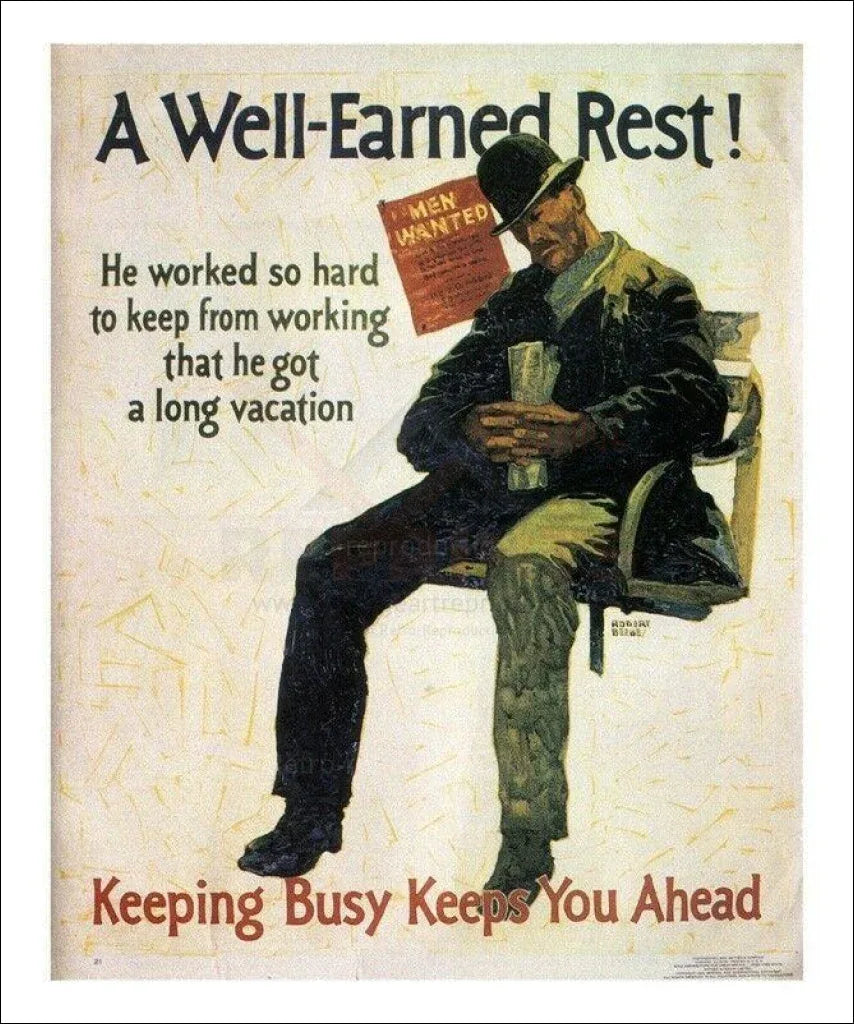 A Well-Earned Rest Lazy man sitting - VINTAGEARTREPRINTS.COM