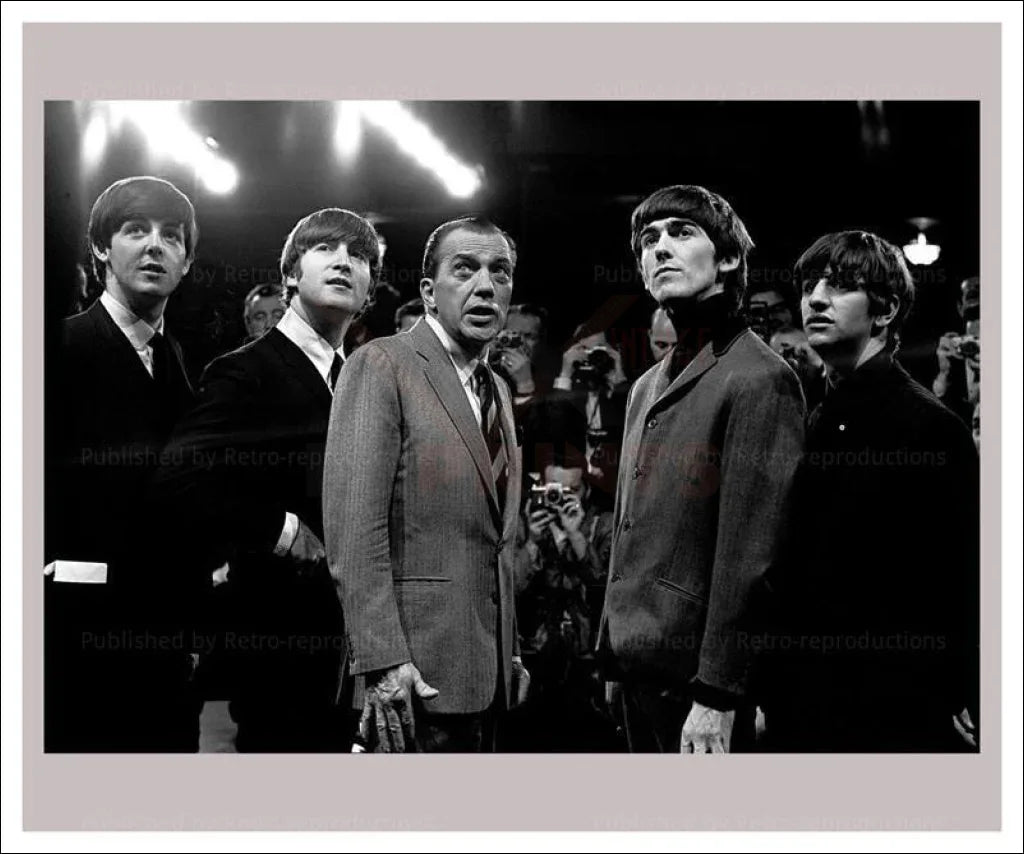 Beatles with Ed Sullivan, 1964 - VINTAGEARTREPRINTS.COM