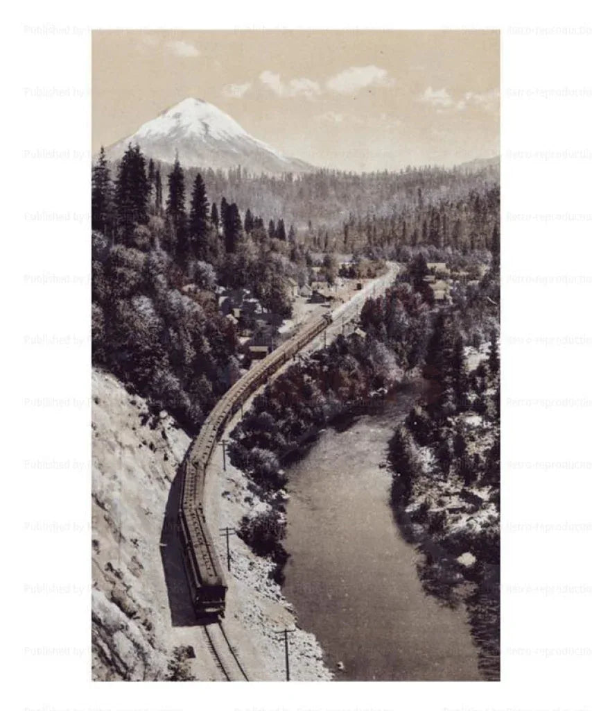California Train and Mount Shasta - VINTAGEARTREPRINTS.COM