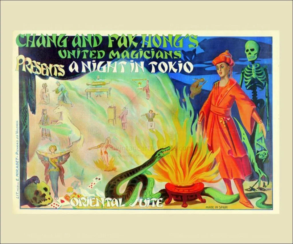 A Night in Tokyo, Chang and Fak Kong Magicians - VINTAGEARTREPRINTS.COM