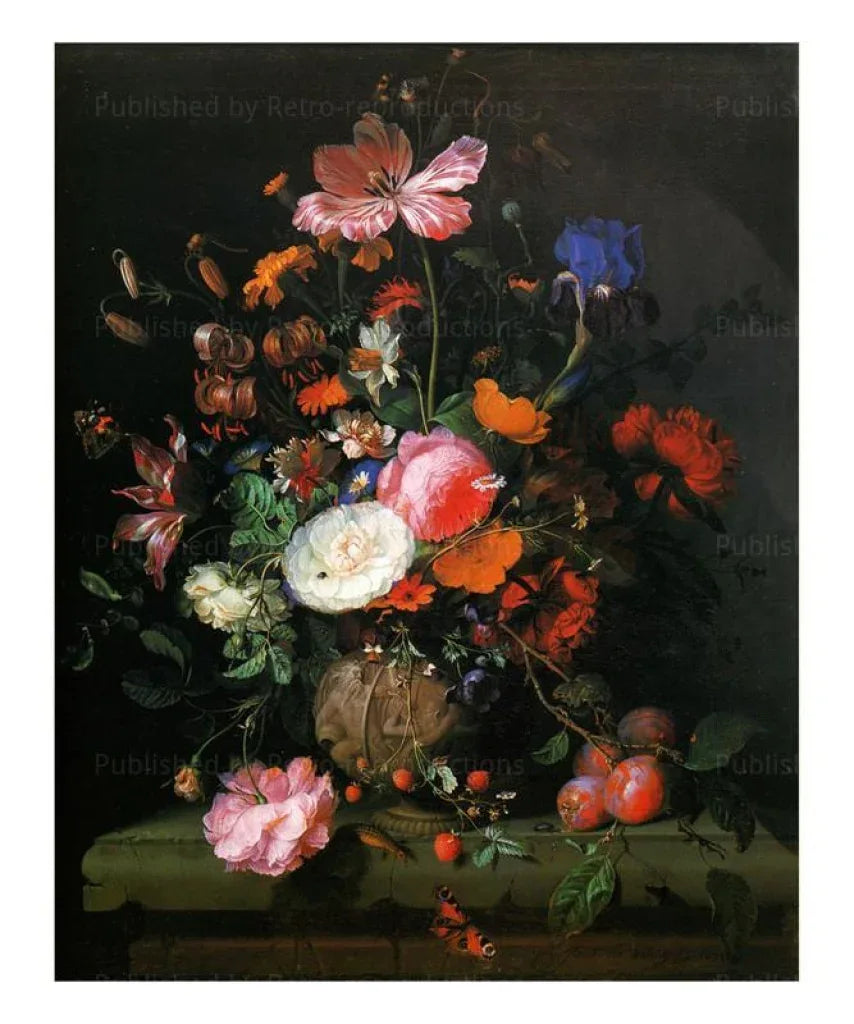 Bouquet de Fleurs dans un Vase de Pierre - Jacob van Walscapelle - VINTAGEARTREPRINTS.COM