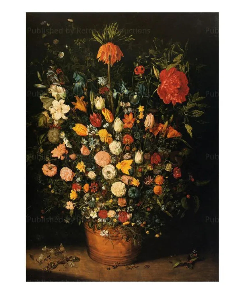 Bouquet de Fleurs dans un Vase de Pierre - VINTAGEARTREPRINTS.COM