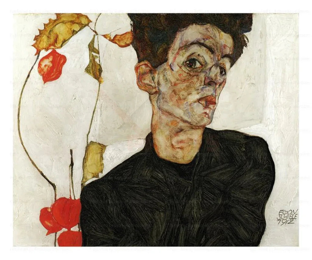 Self-portrait with Chinese Lanterns, Egon Schiele, 1912 - VINTAGEARTREPRINTS.COM