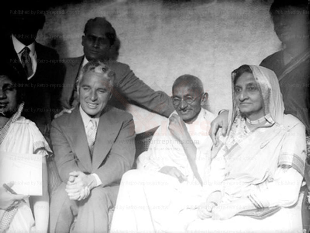 Charlie Chaplin and Gandhi in London, photographic print - Vintage Art, canvas prints