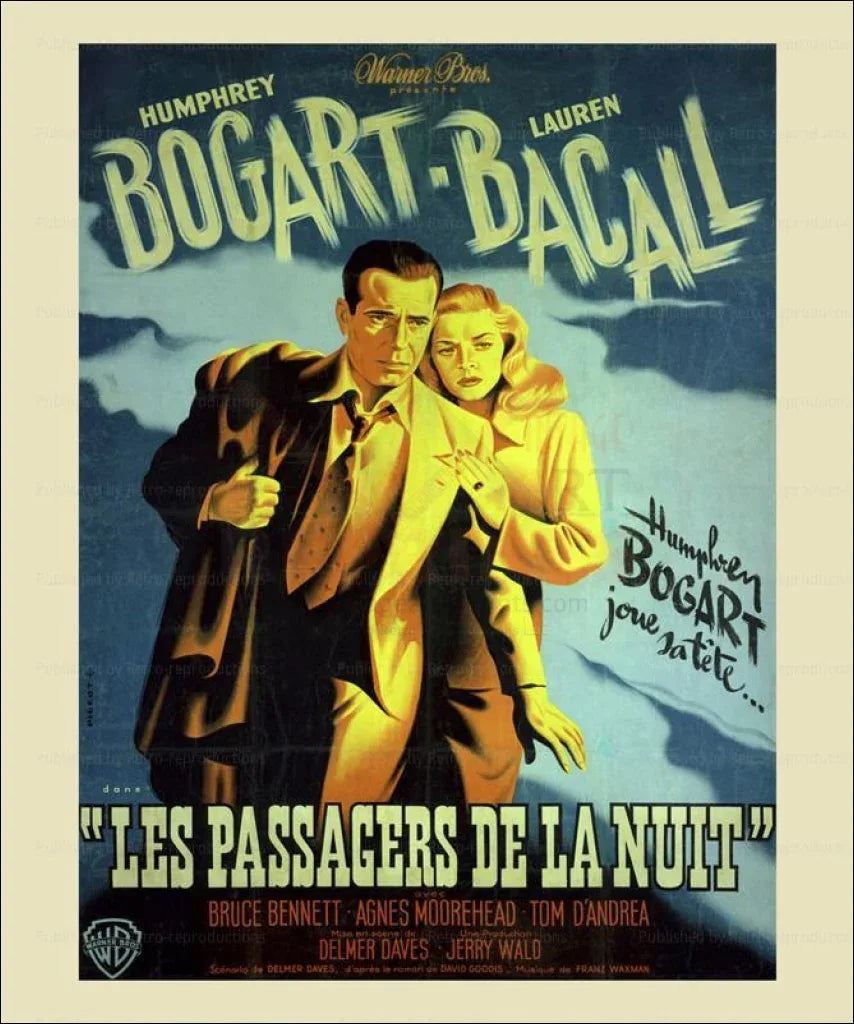 Dark Passage, Humphrey Bogart and Lauren Bacall - VINTAGEARTREPRINTS.COM