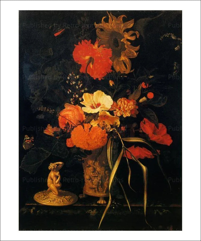 Flowers on a sculpted Vase - VINTAGEARTREPRINTS.COM