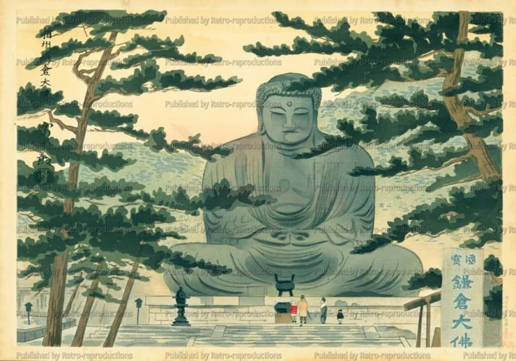 Kamakura Large Buddha I Japanese Woodblocks – VINTAGEARTREPRINTS.COM