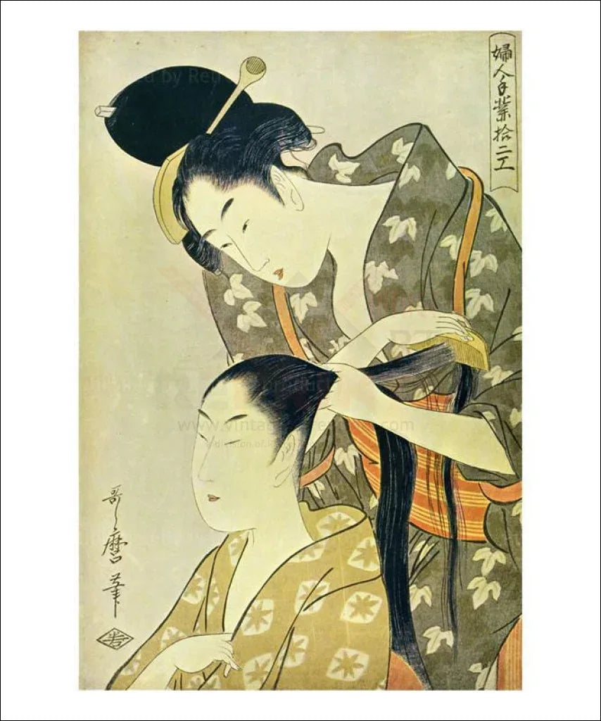 Kitagawa Utamaro Woman dressing another's Hair - VINTAGEARTREPRINTS.COM