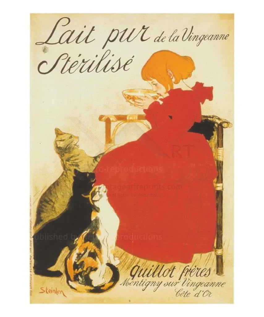 Lait Pur Sterilise Quillot Freres, Theophile Steinlen - VINTAGEARTREPRINTS.COM