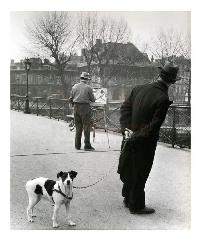 Man walking his dog - VINTAGEARTREPRINTS.COM
