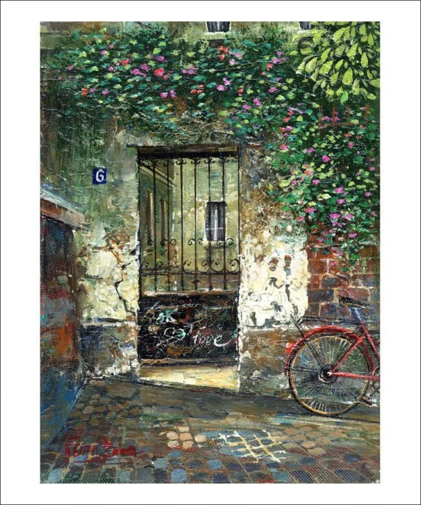 Bicycle and Gated Courtyard - VINTAGEARTREPRINTS.COM