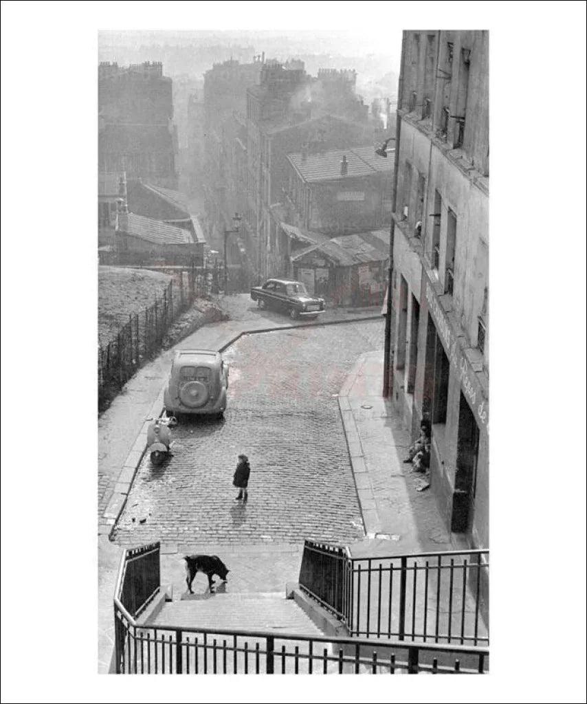 Paris street to Sacre-Coeur Montmartre - VINTAGEARTREPRINTS.COM