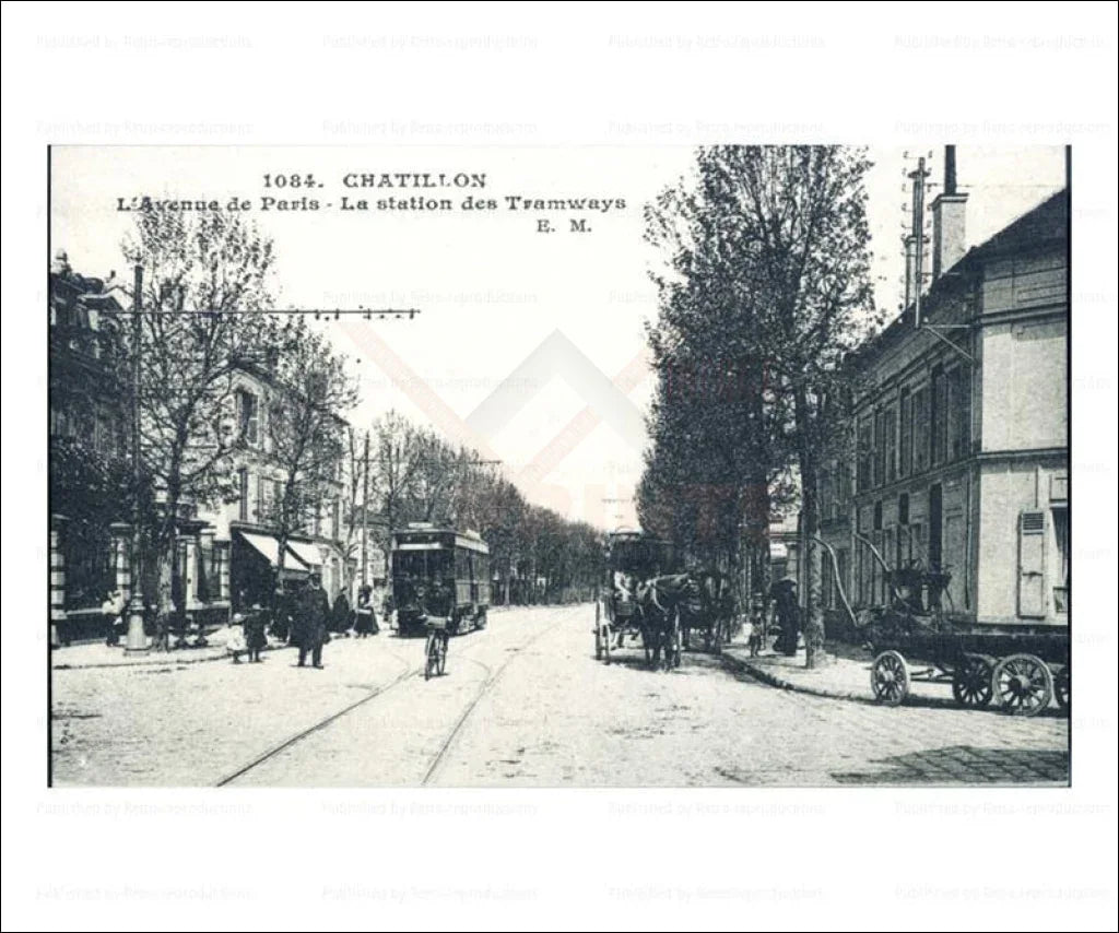 Paris suburb, Chatillon City L'Avenue de Paris La Station des Tramways - VINTAGEARTREPRINTS.COM