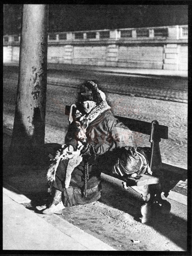 Brassai - Vintage Art, Homeless person sitting on a bench