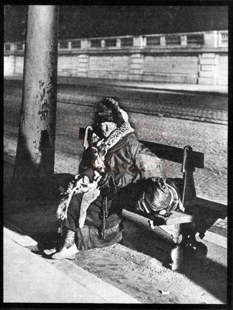Homeless Woman sitting on a Bench - VINTAGEARTREPRINTS.COM