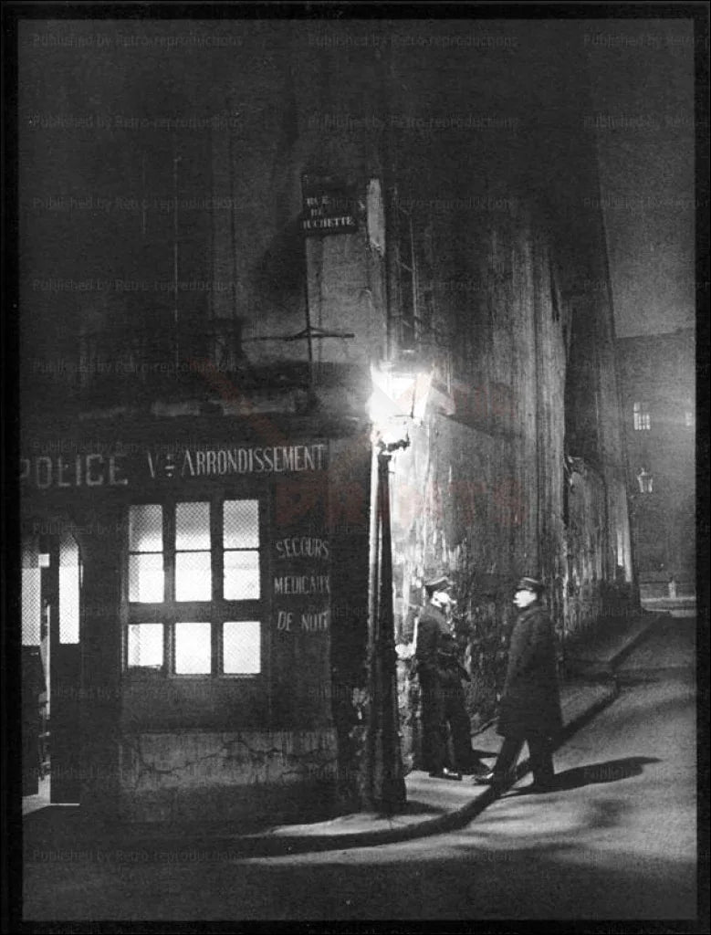 Two Policemen Standing in Front of Police Station - VINTAGEARTREPRINTS.COM