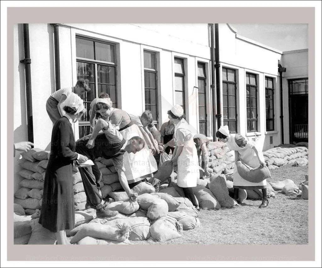 Nurses 6 - Sandbagging Hospital - VINTAGEARTREPRINTS.COM