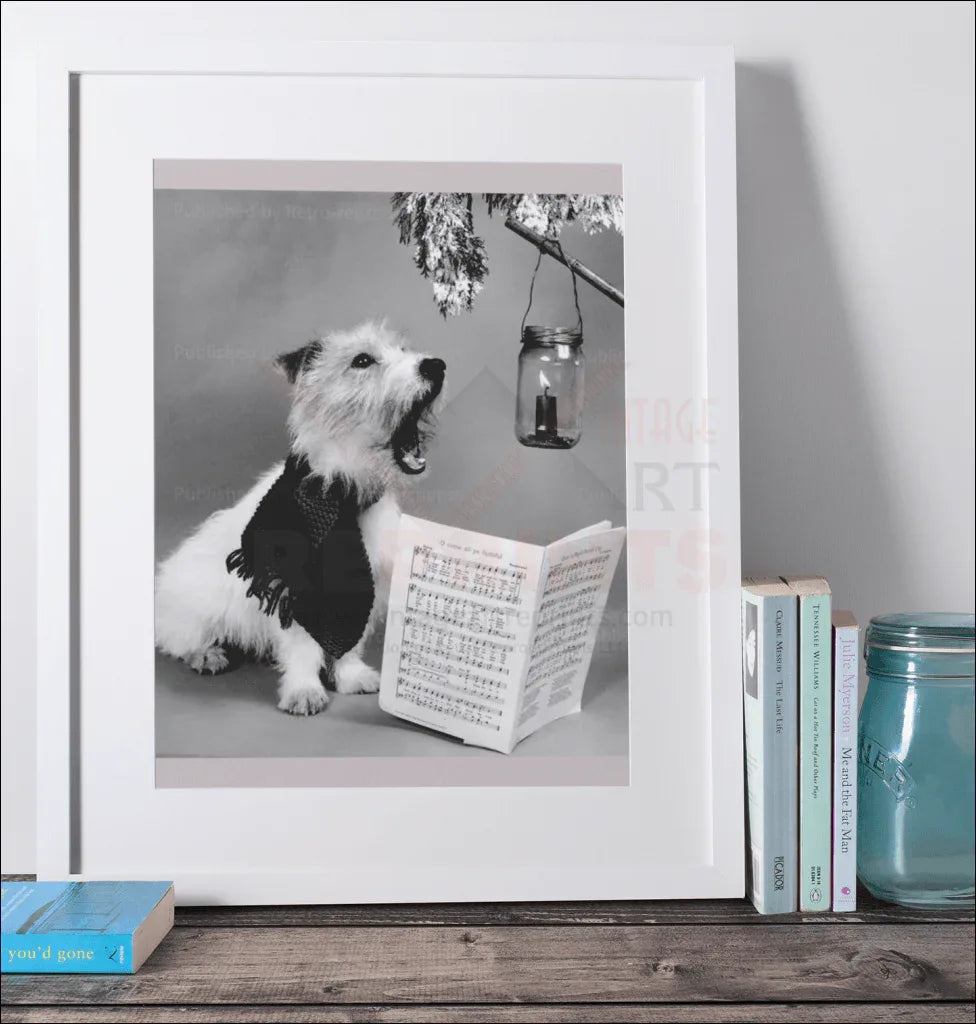 A Cairn Terrier Sings a Christmas Carol - VINTAGEARTREPRINTS.COM