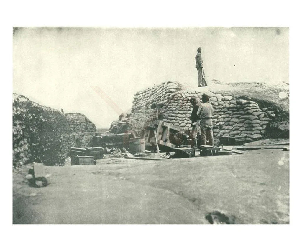 Sand Bag Defences and Bursted Gun - VINTAGEARTREPRINTS.COM