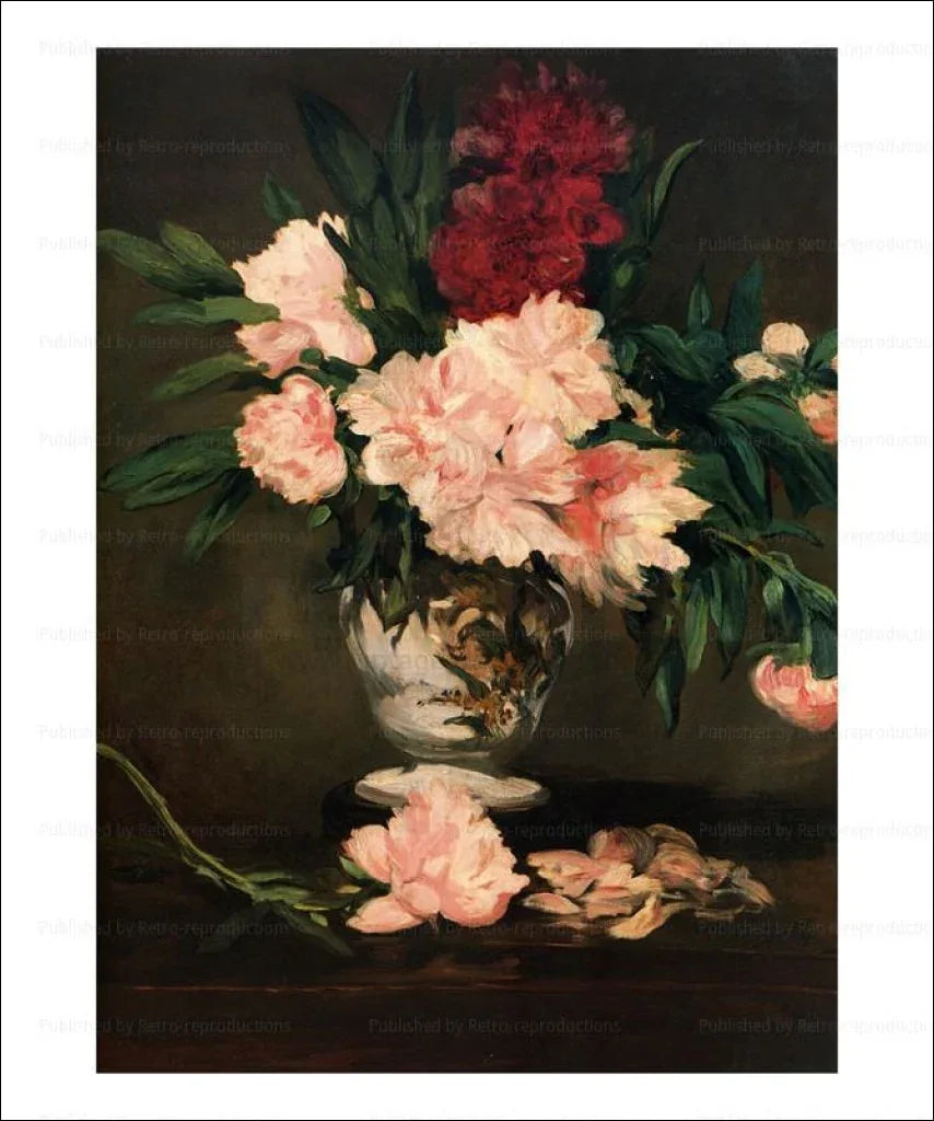 Vase of Peonies on a small pedastal, Edourd Manet, 1864 - VINTAGEARTREPRINTS.COM