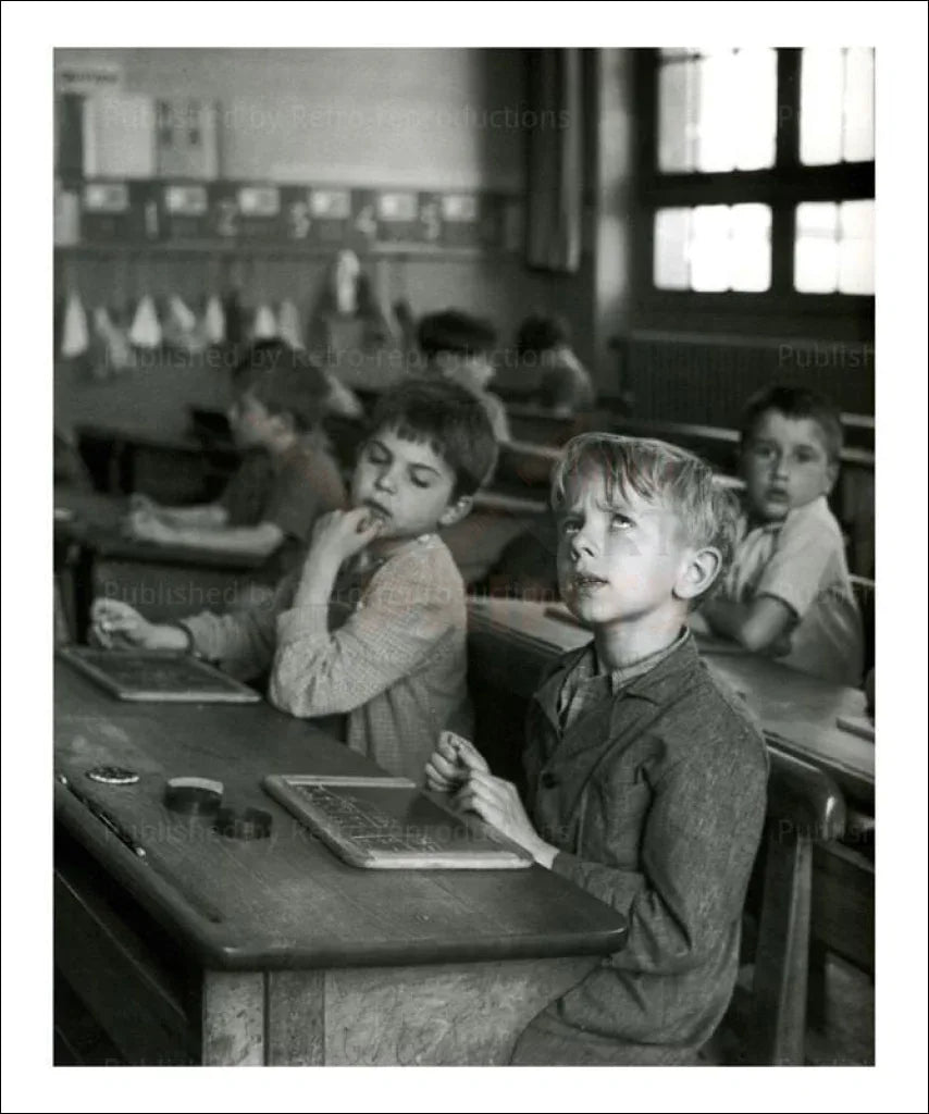 French young boys in school - VINTAGEARTREPRINTS.COM