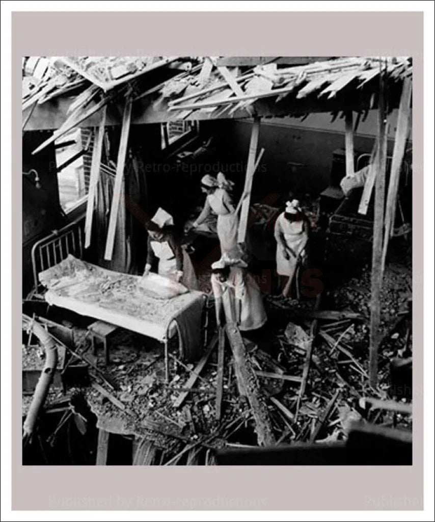 Nurses 7 - Hospital Ward After Night Air Raid - VINTAGEARTREPRINTS.COM