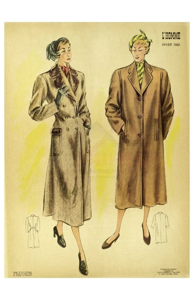 Women French Fashion 1950's Vintage Men Coats - VINTAGEARTREPRINTS.COM