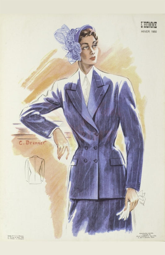 art print women vintage french fashion 1950's winter I VintageArtReprints.com