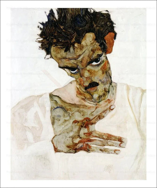 Self-portrait with his head down, Egon Schiele, 1912 - VINTAGEARTREPRINTS.COM