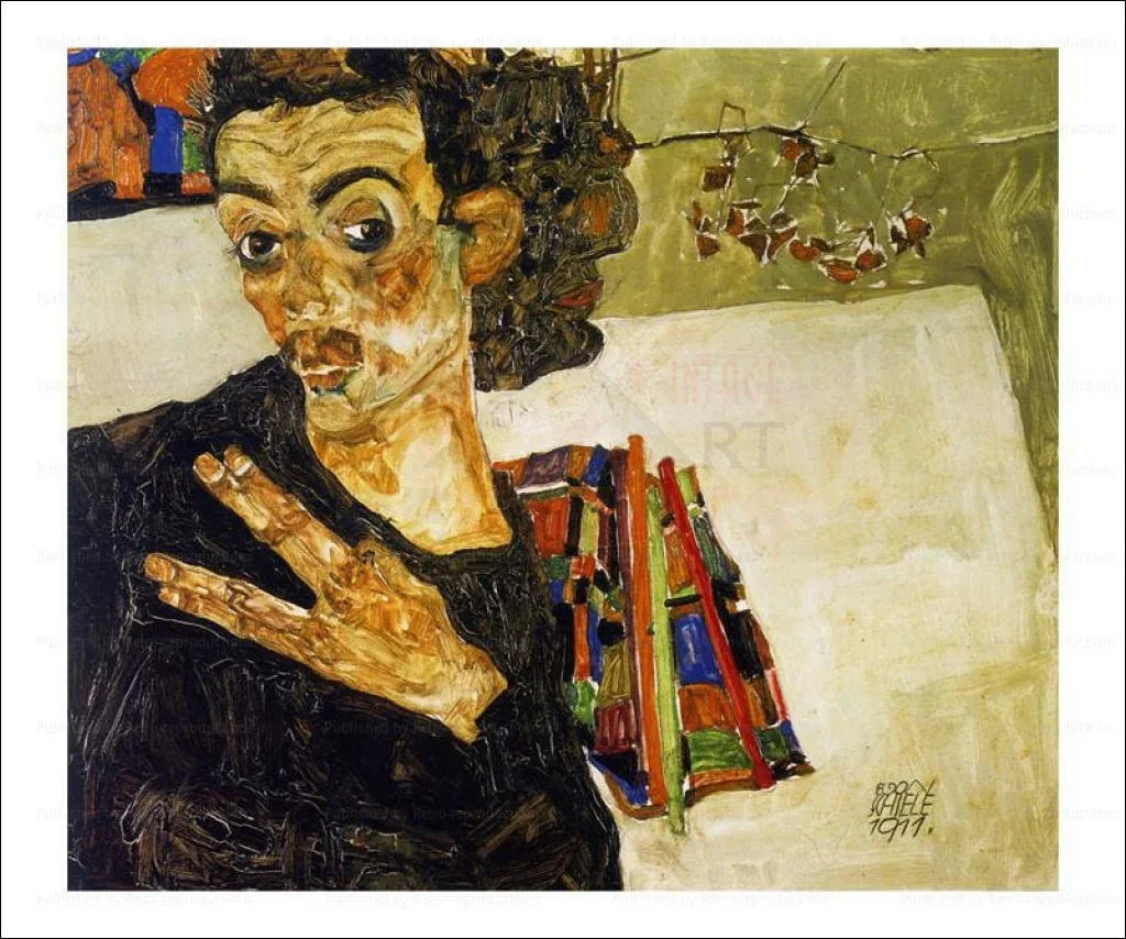 Self-Portrait with Fingers, Egon Schiele, 1911 - VINTAGEARTREPRINTS.COM