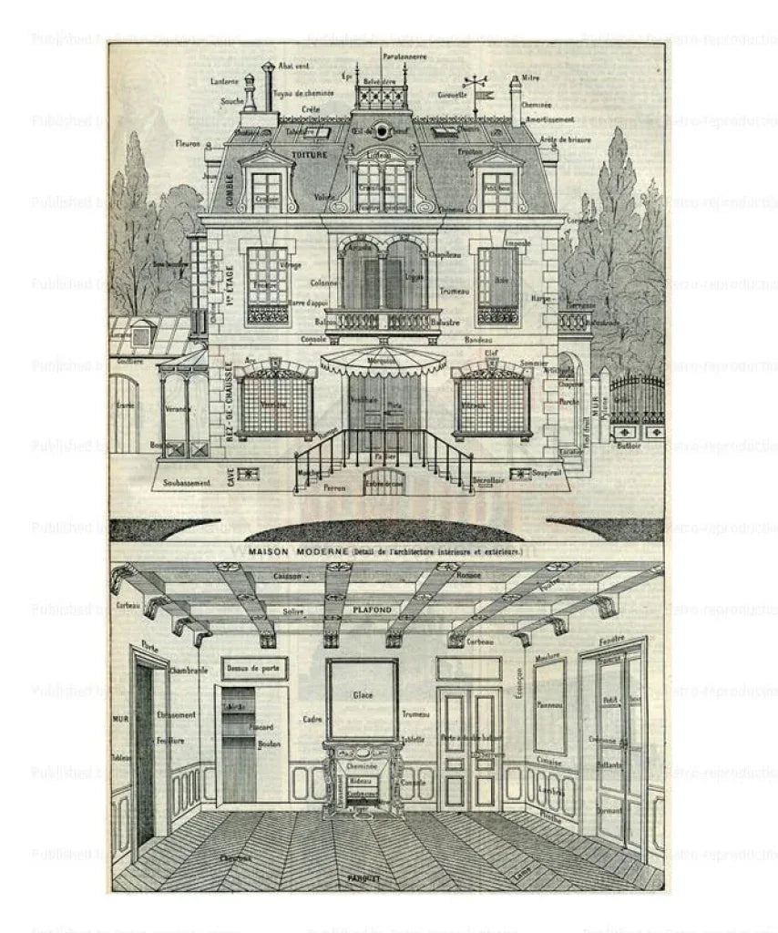 Maison Moderne - Three-Story House Architectural Design - VINTAGEARTREPRINTS.COM