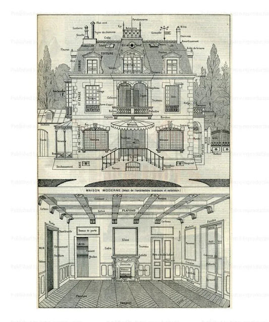 Maison Moderne - Three-Story House Architectural Design - VINTAGEARTREPRINTS.COM