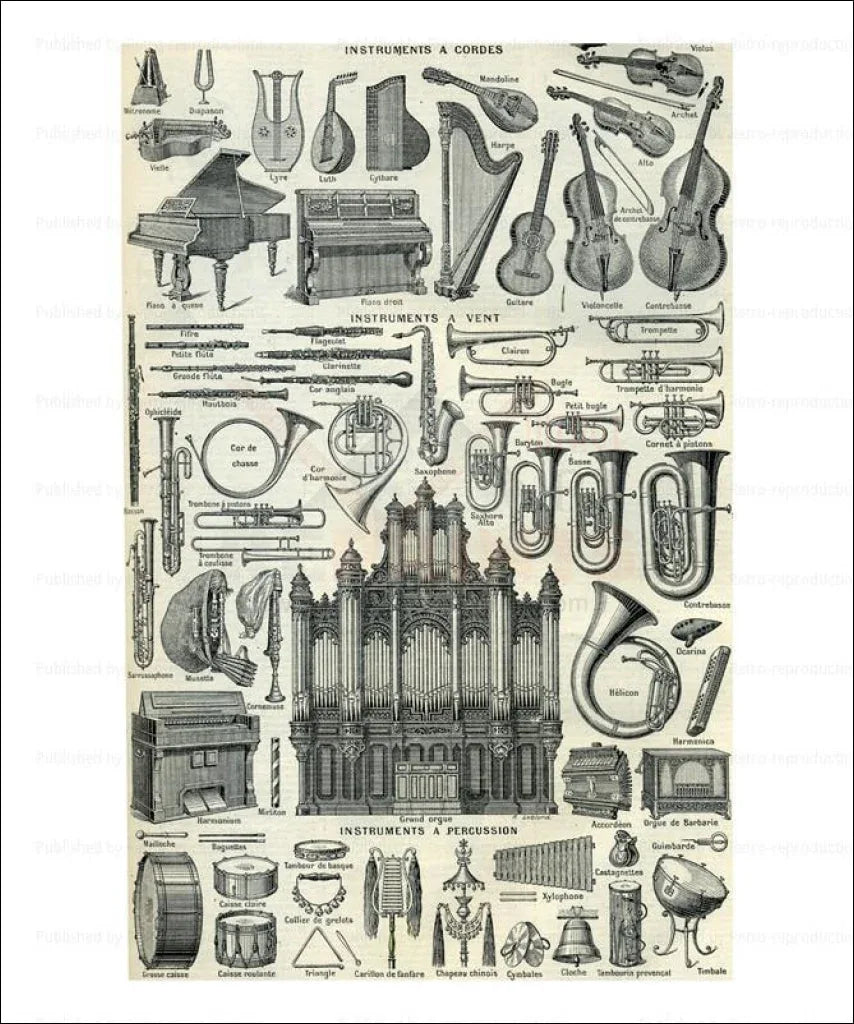 Music Instruments a nettoyer-Jauneenbas - VINTAGEARTREPRINTS.COM