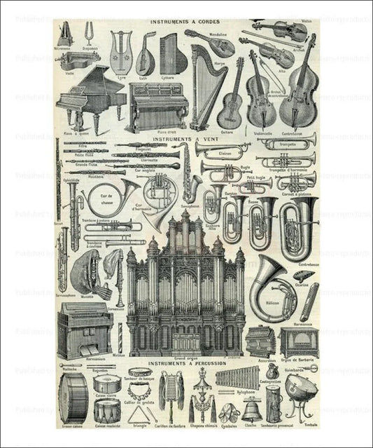 Music Instruments a nettoyer-Jauneenbas - VINTAGEARTREPRINTS.COM