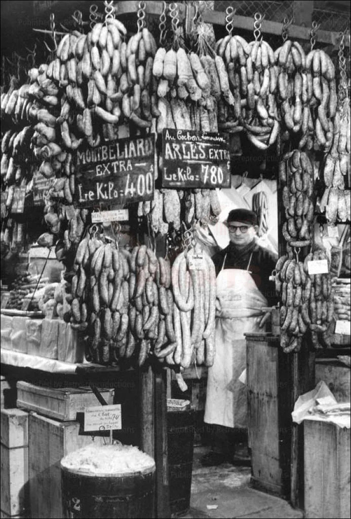 Store selling Sausages in Paris - VINTAGEARTREPRINTS.COM