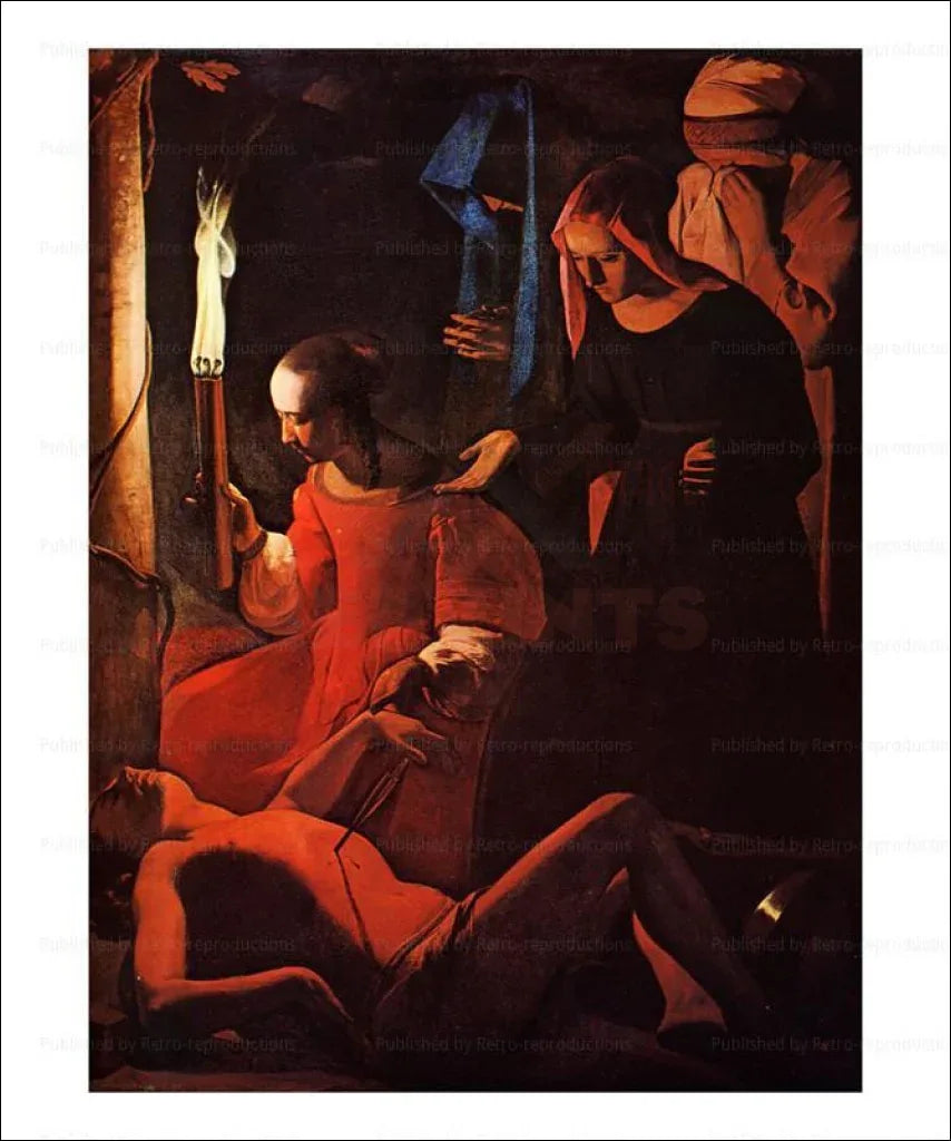 Saint Sebastien Tended by Irene, Georges de la tour, 1642 - VINTAGEARTREPRINTS.COM