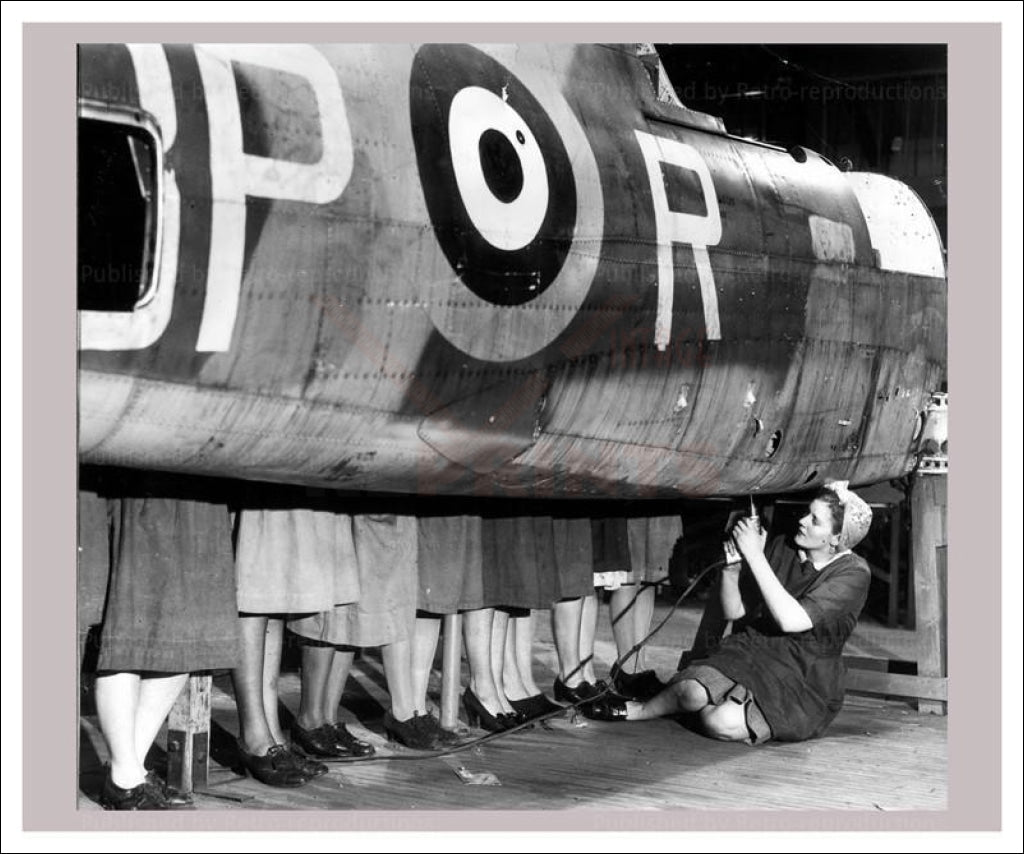 Vintage art prints, photography, Women at War - Women Learn To Build Planes, WWII - Vintage Art, canvas prints