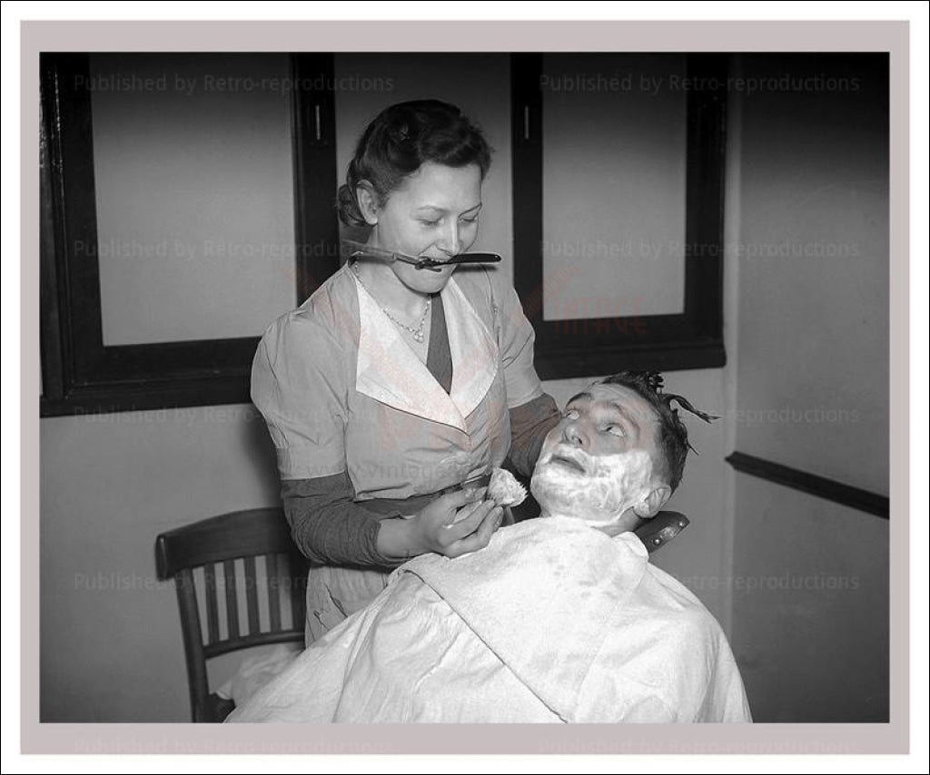 Women at War - Barbers 4, vintage art photo print reproduction, WWII - Vintage Art, canvas prints